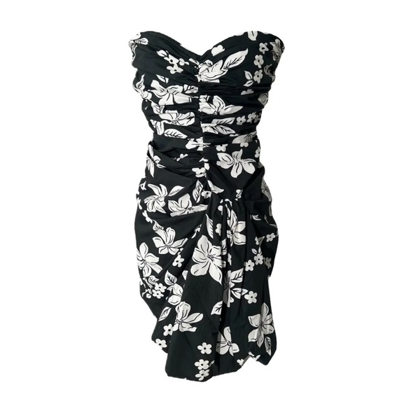 Miu Miu Black and White Strapless Floral Dress